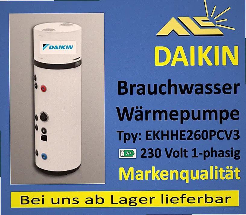 DAIKIN EKHHE260PCV3 - 230V Anschluss, Brauchwasser Wärmepumpe, A+ Markengerät